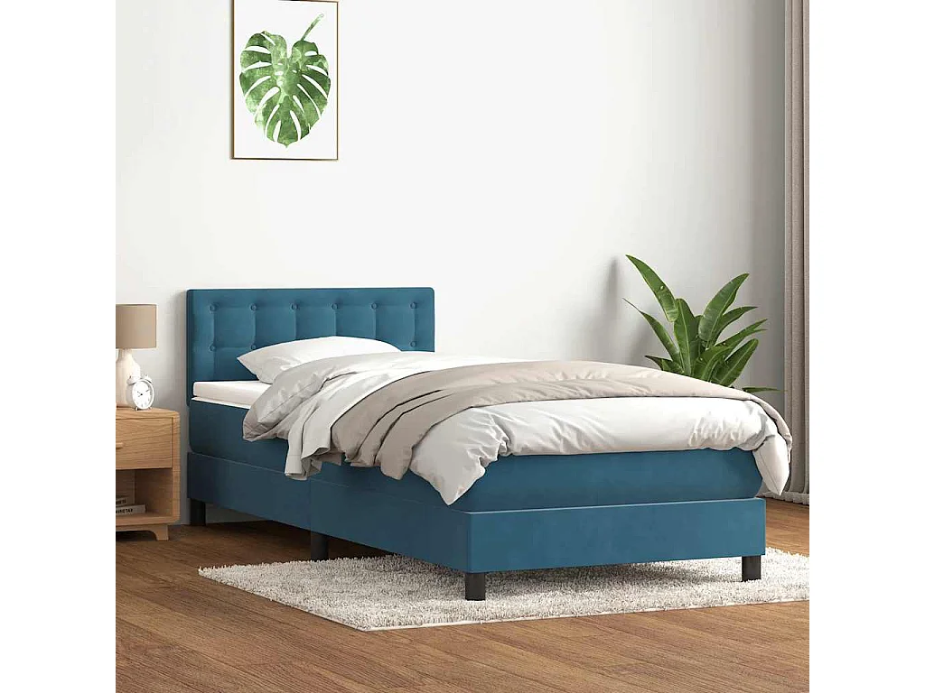 Boxspring met matras fluweel donkerblauw 80x220 cm