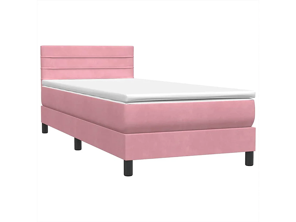Cama box spring con colchón terciopelo rosa 90x220 cm