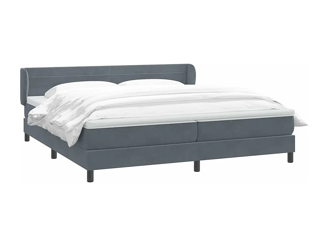 Cama box spring con colchones terciopelo gris oscuro 180x220 cm