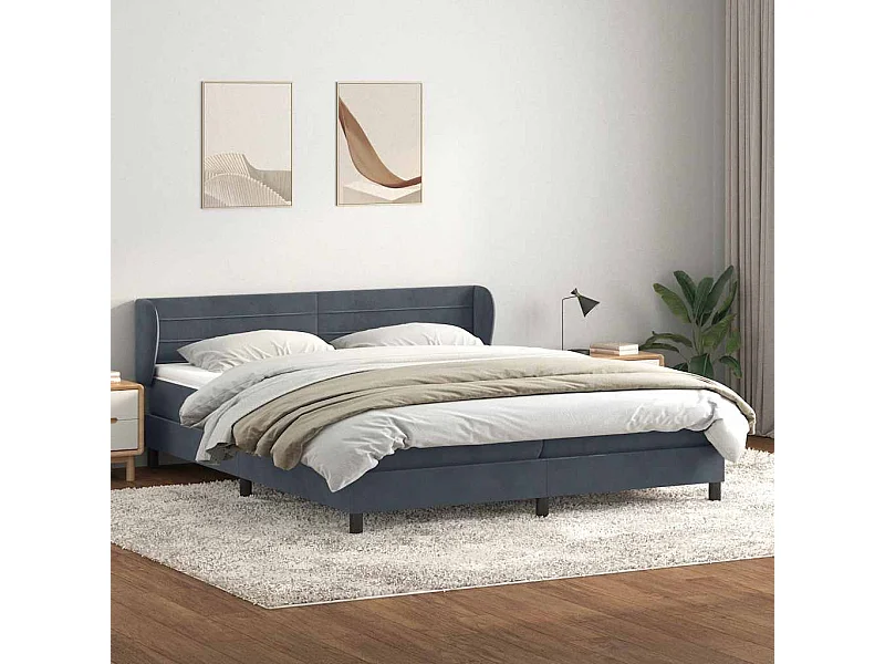 Cama box spring con colchones terciopelo gris oscuro 180x220 cm