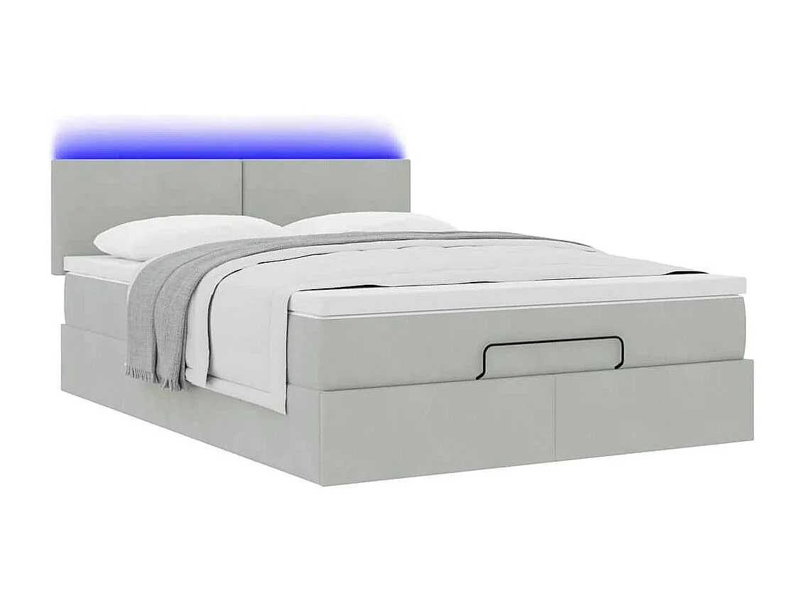Cadre de lit ottoman et matelas gris clair 140x190 velours
