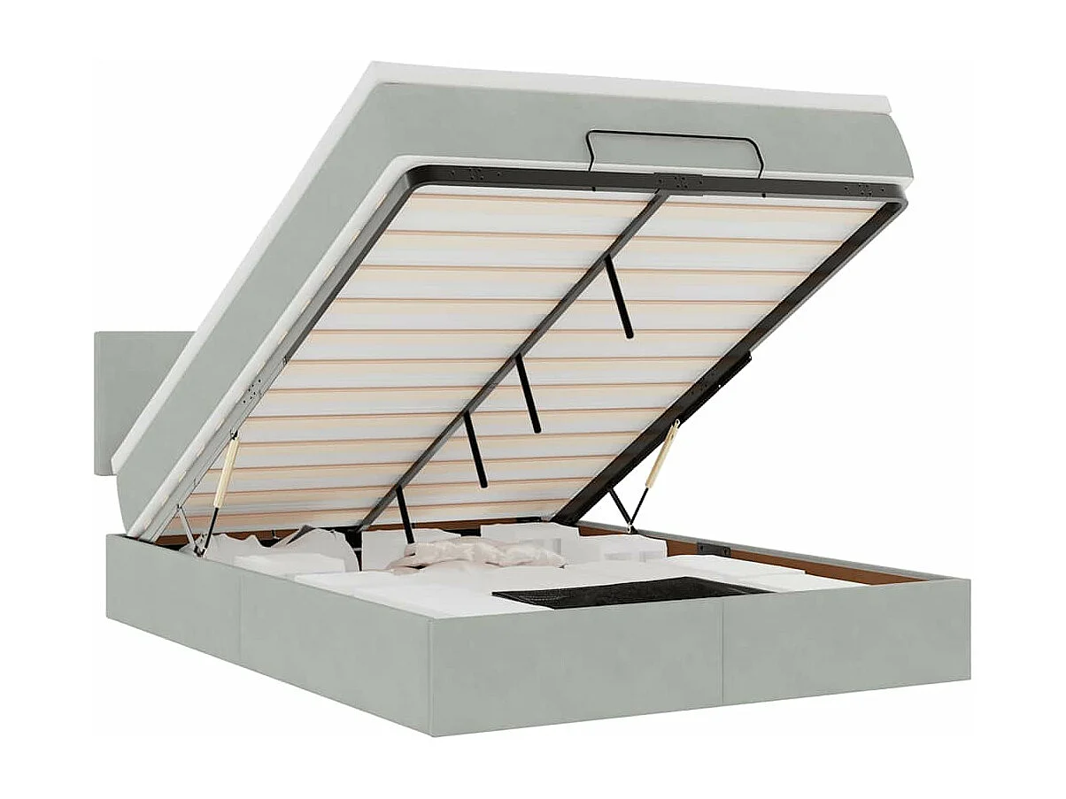 Estrutura de cama otomana com colchão 140x190 cm cinzento claro