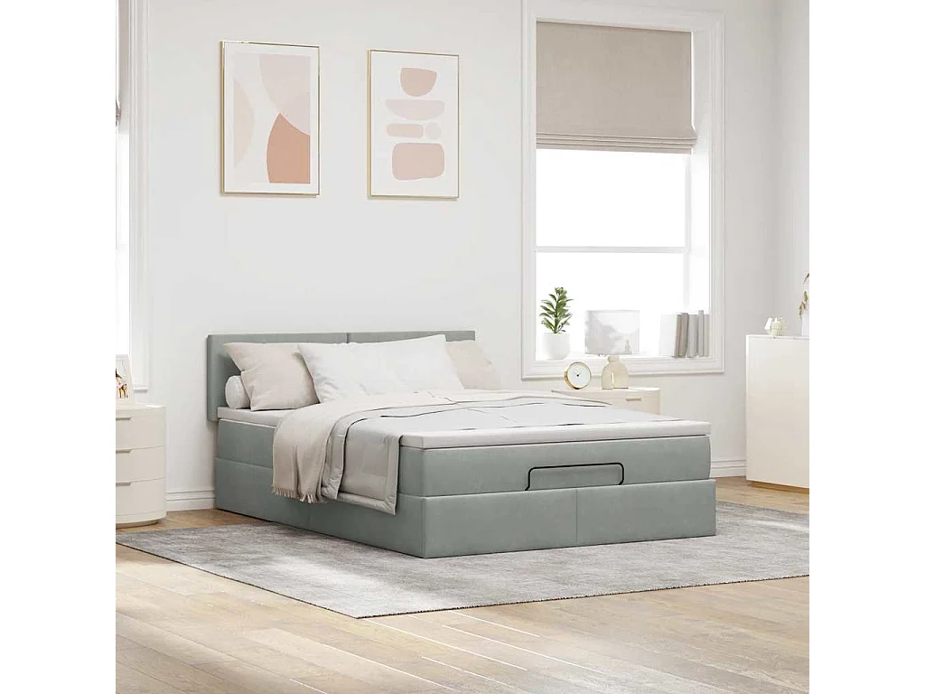 Estrutura de cama otomana com colchão 140x190 cm cinzento claro