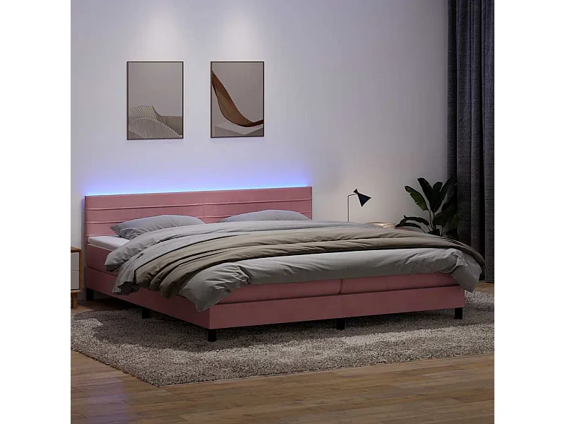 Sommier à lattes de lit avec matelas rose 180x210 cm velours
