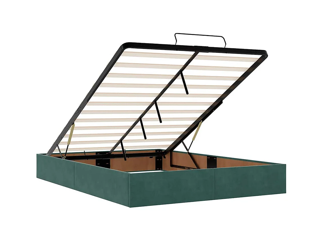 Cadre de lit ottoman avec matelas vert foncé 140x200 cm velours