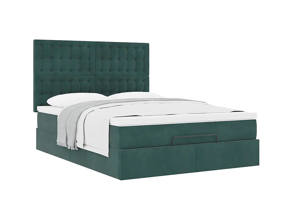 Cadre de lit ottoman avec matelas vert foncé 140x200 cm velours
