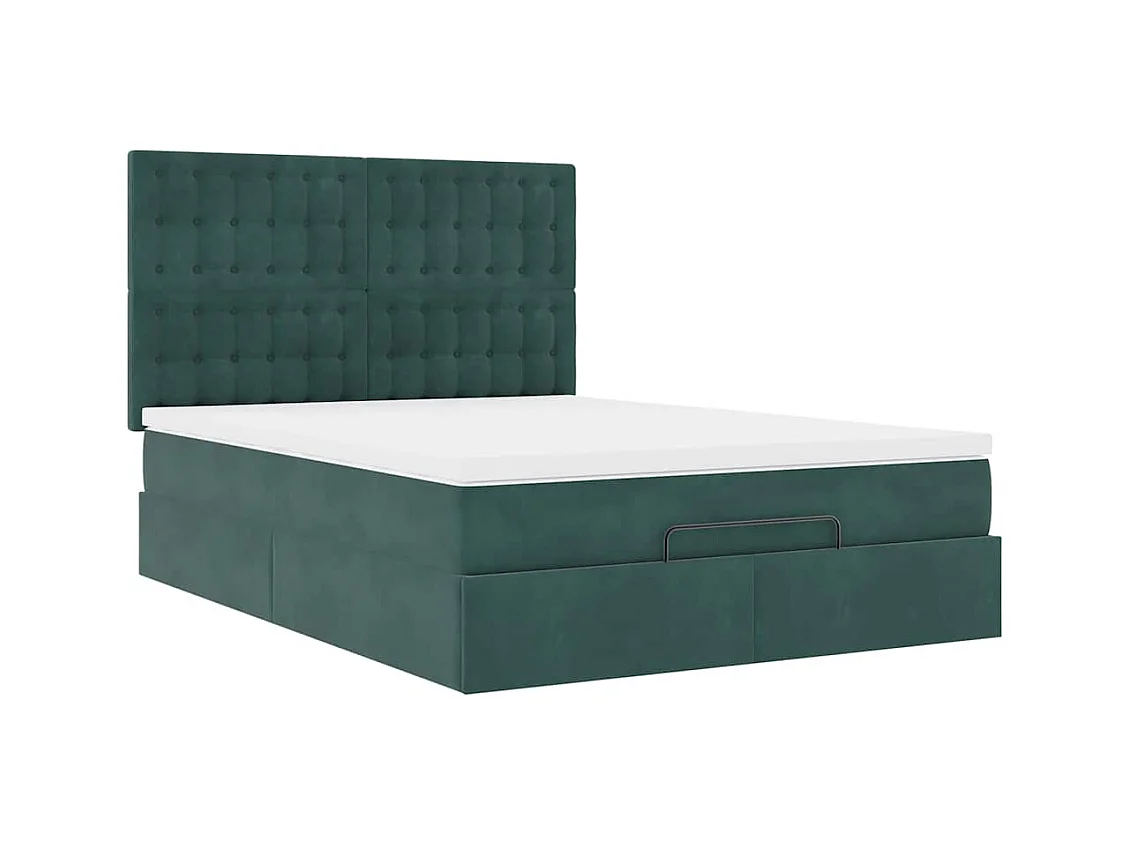 Cadre de lit ottoman avec matelas vert foncé 140x200 cm velours