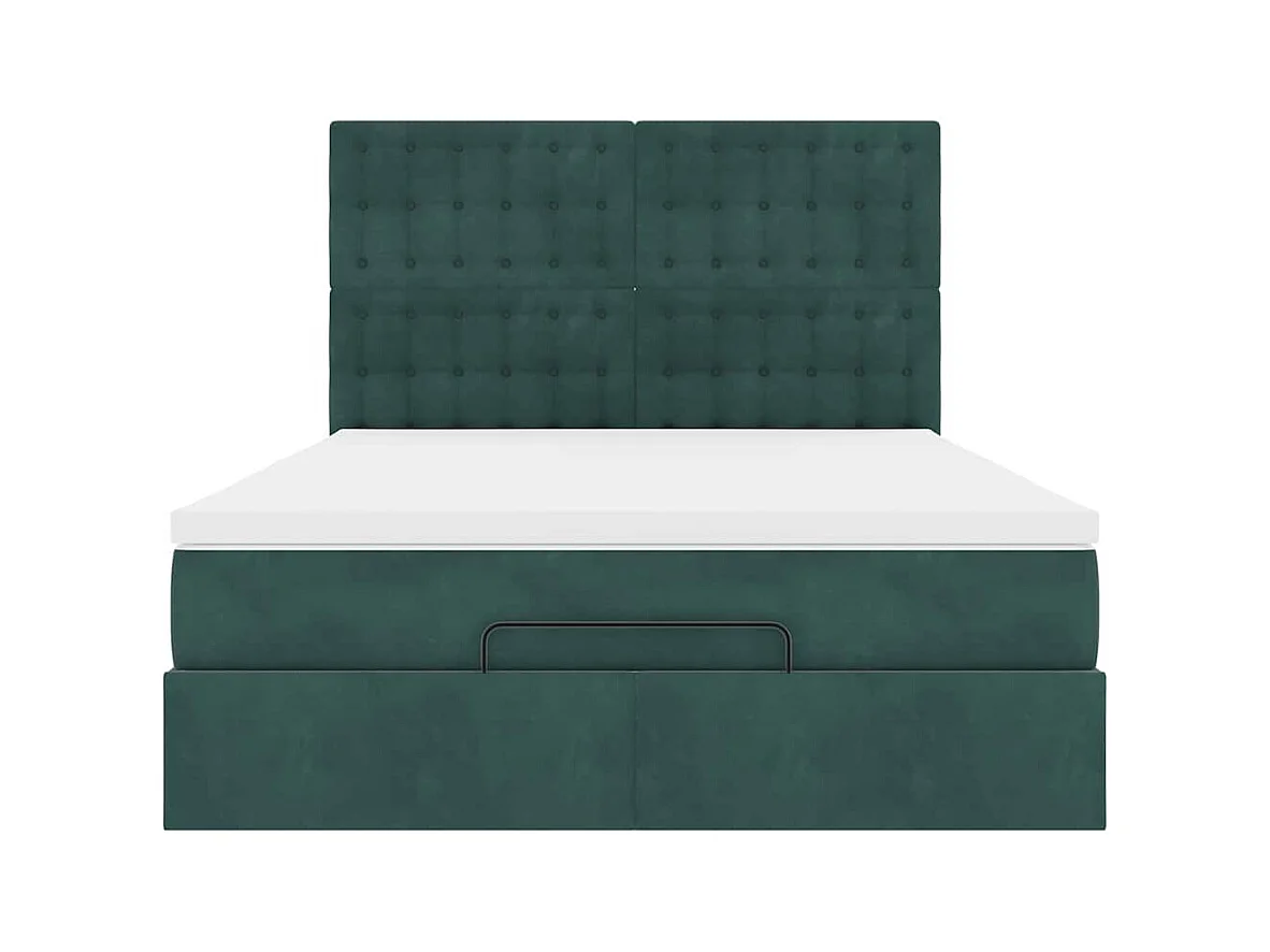 Cadre de lit ottoman avec matelas vert foncé 140x200 cm velours
