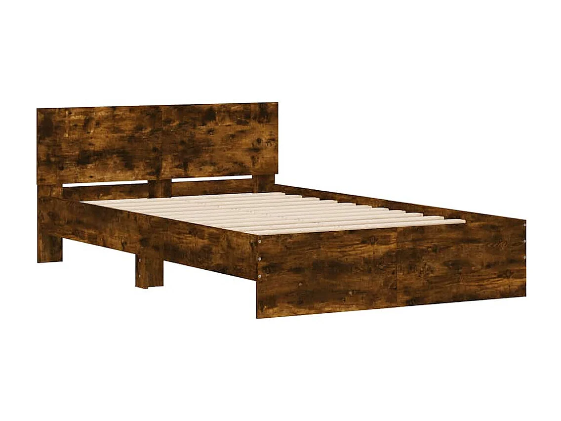 Cadre de lit avec tête de lit et LED chêne fumé 140x190 cm