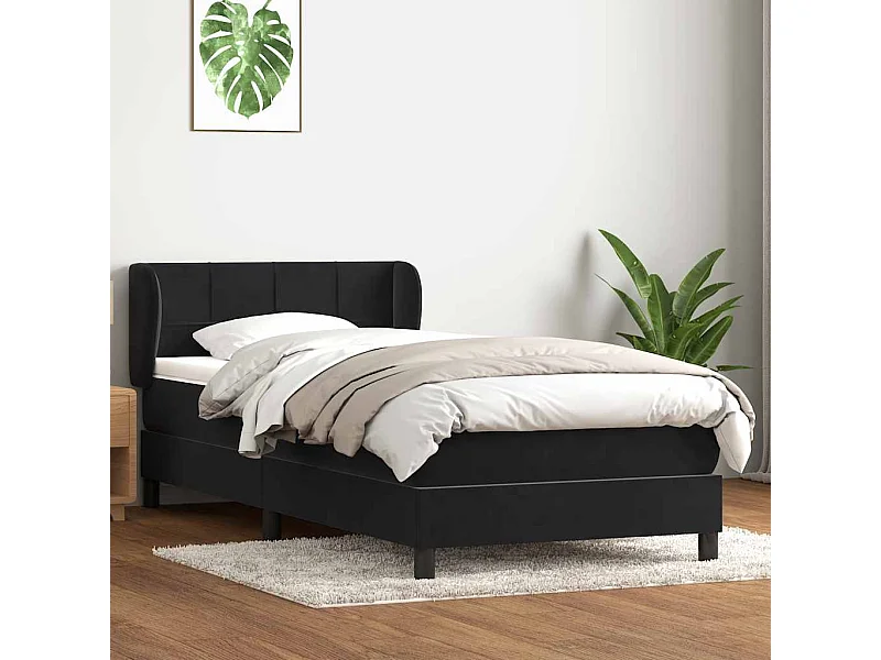 Cama box spring con colchón terciopelo negro 90x220 cm