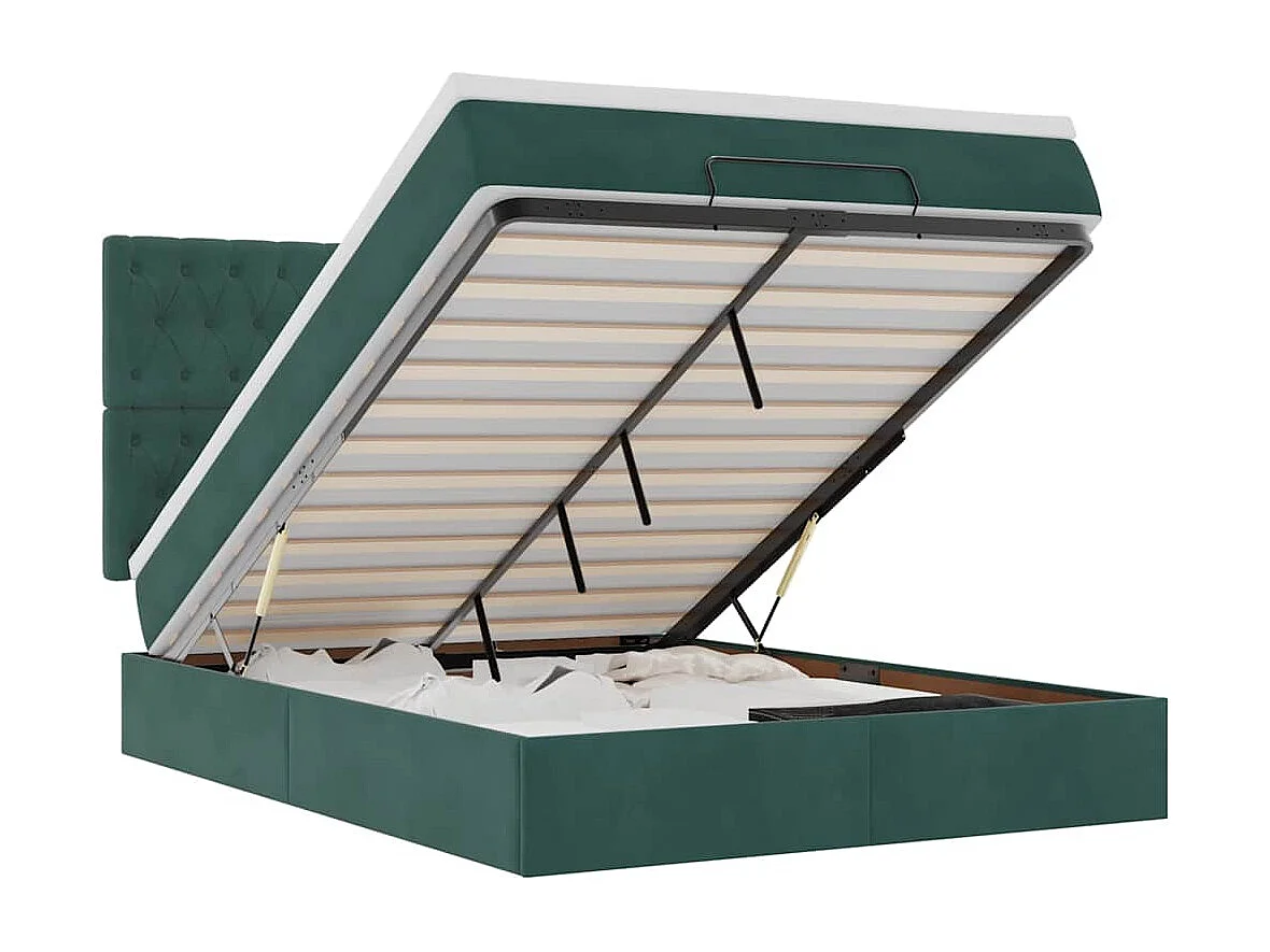 Cadre de lit ottoman avec matelas vert foncé 140x200 cm velours