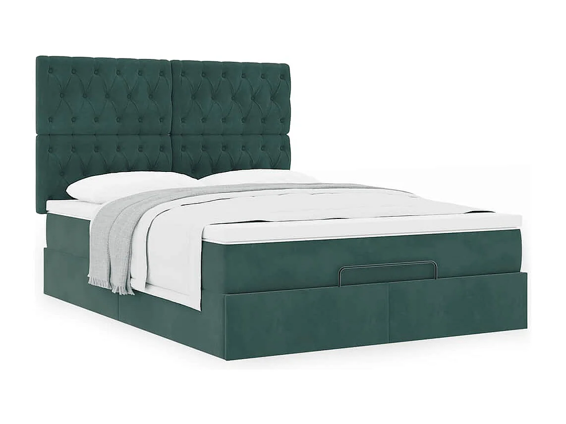 Cadre de lit ottoman avec matelas vert foncé 140x200 cm velours
