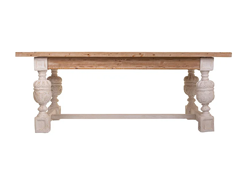 Weißer geschnitzter Holztisch 200x90x78h cm