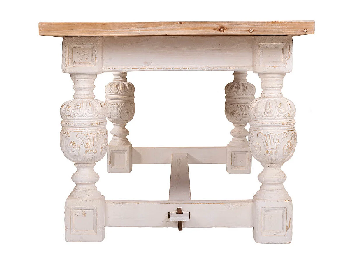 Tavolo in legno intagliato bianco 200x90x78h