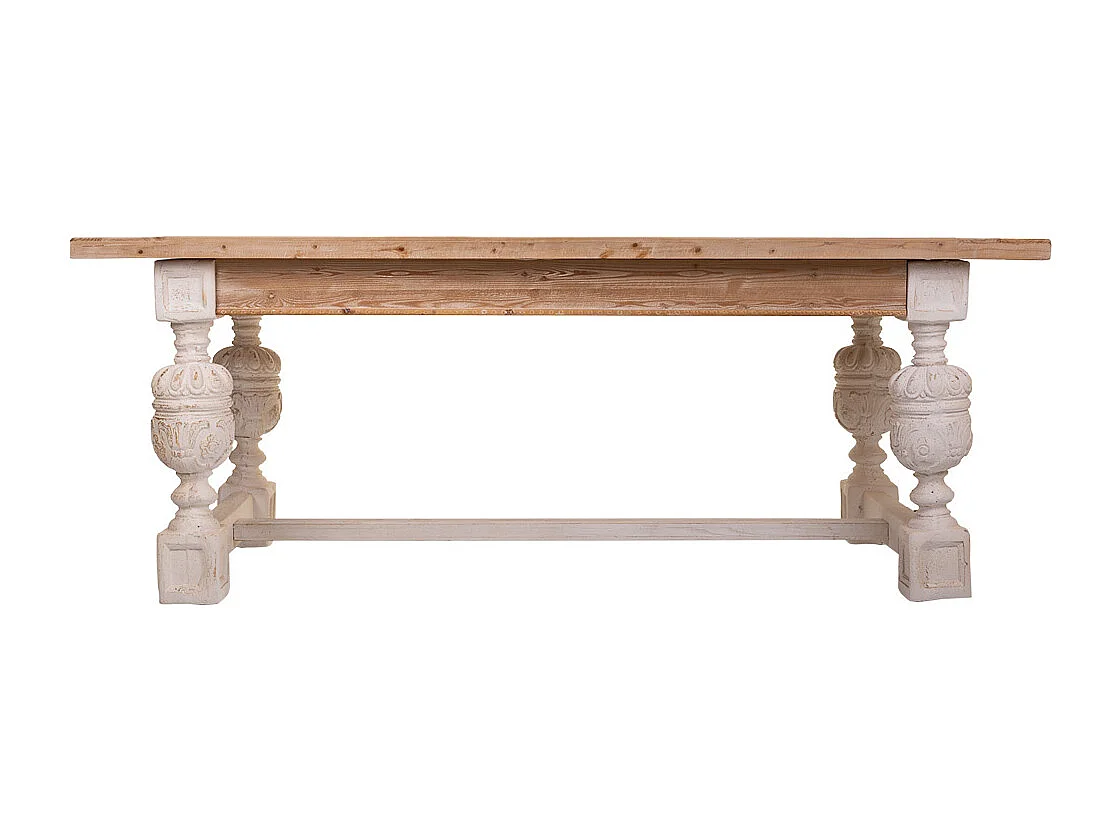 Mesa madeira entalhada branca com pernas de escayola 200x90x78