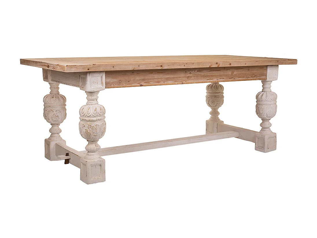Mesa madeira entalhada branca com pernas de escayola 200x90x78