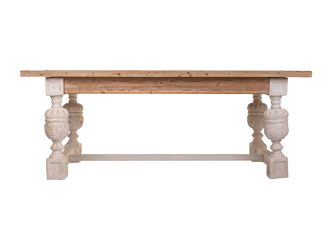 Mesa madeira entalhada branca com pernas de escayola 200x90x78
