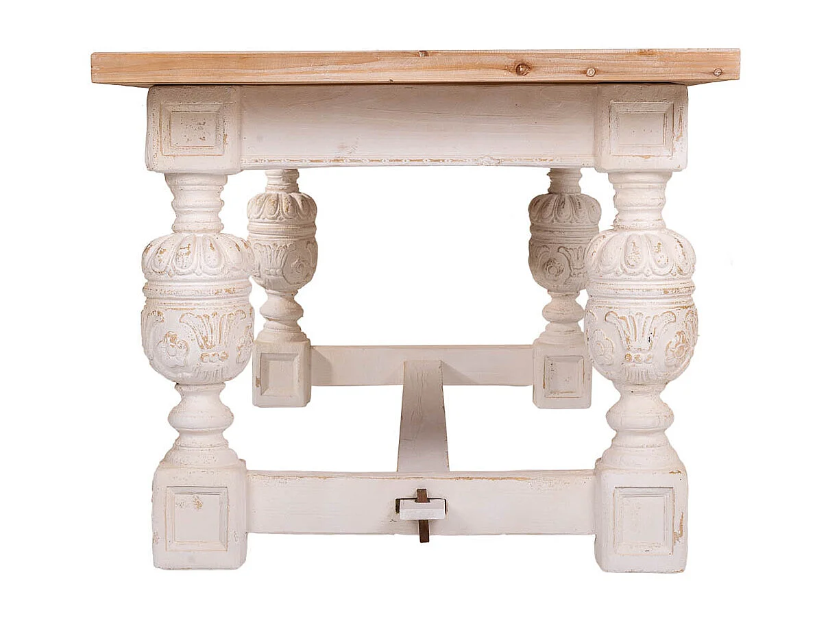 Mesa madeira entalhada branca com pernas de escayola 200x90x78