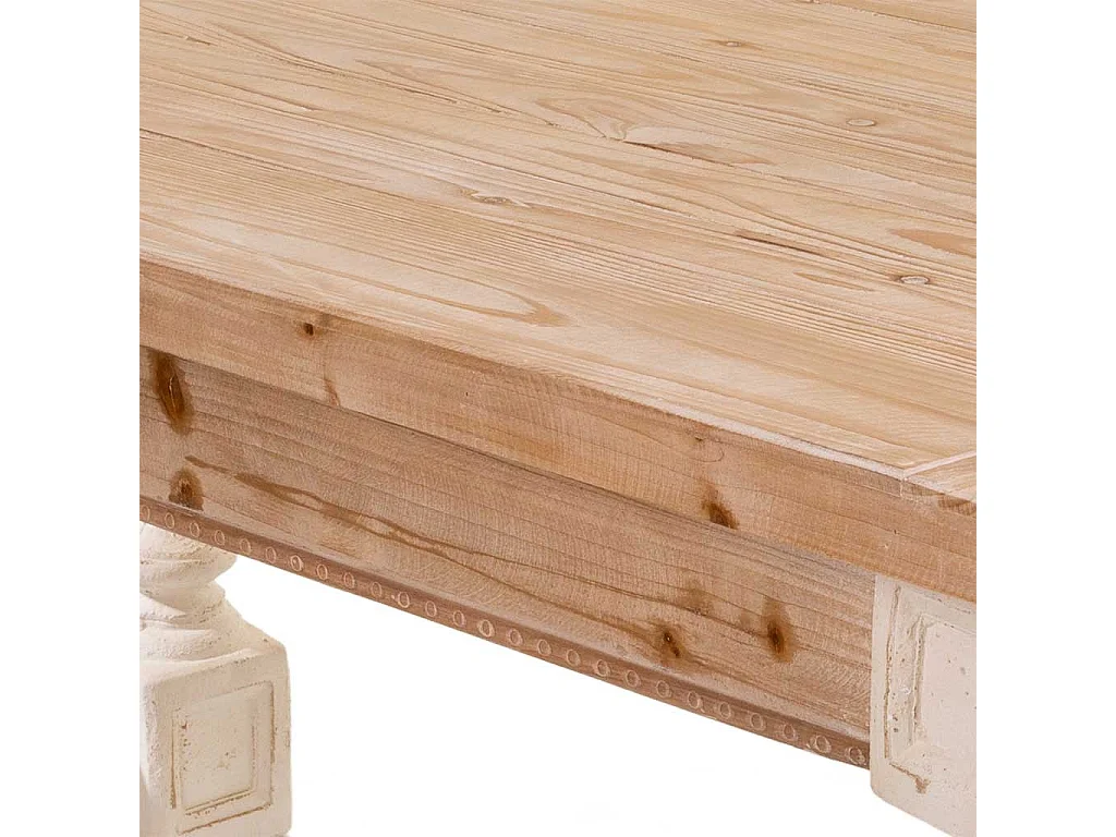 Mesa madeira entalhada branca com pernas de escayola 200x90x78