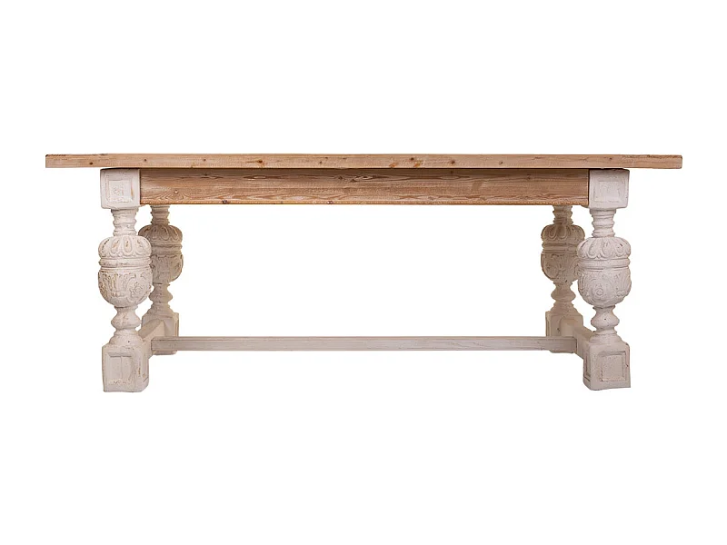Mesa de madera tallada blanca con patas de escayola 200x90x78