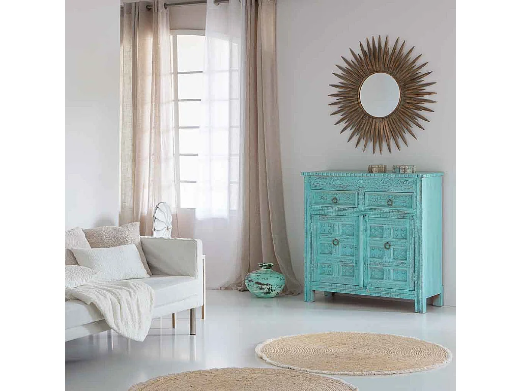 Buffet en bois vieilli bleu 101x41x101