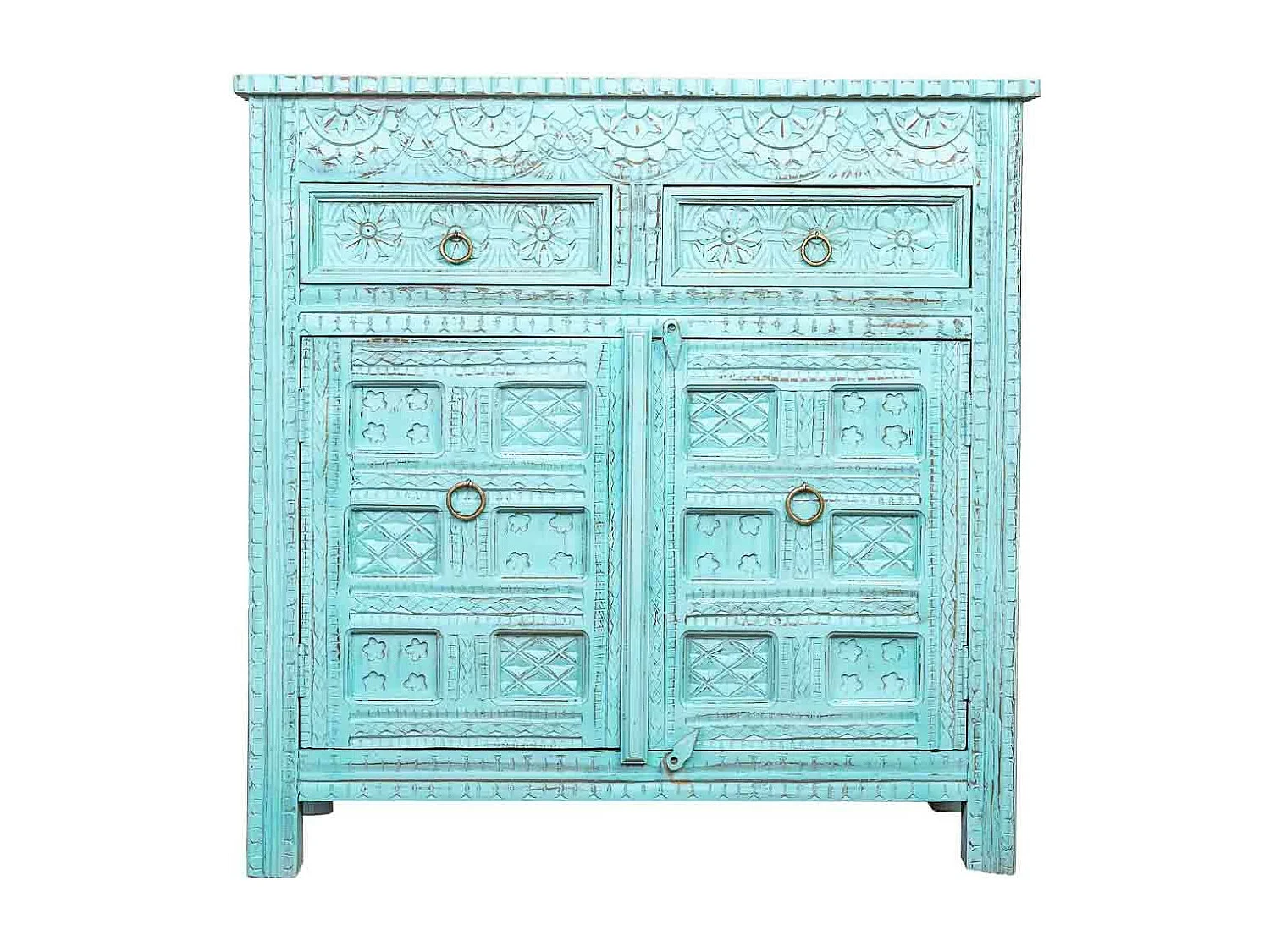 Buffet en bois vieilli bleu 101x41x101