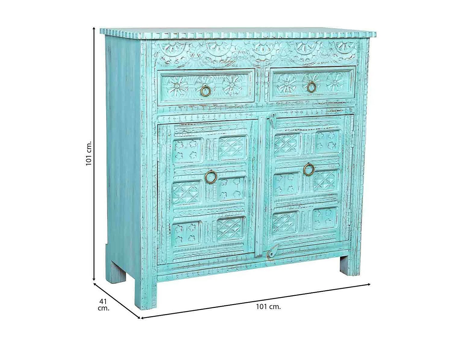 Buffet en bois vieilli bleu 101x41x101