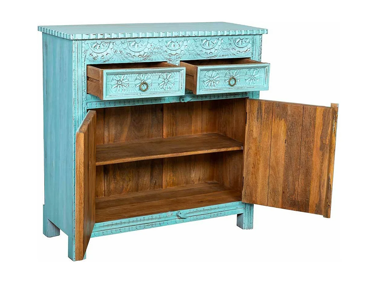 Buffet en bois vieilli bleu 101x41x101