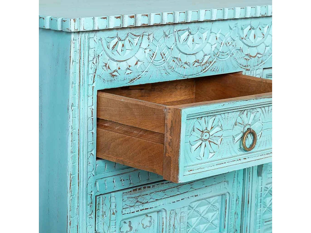 Buffet en bois vieilli bleu 101x41x101