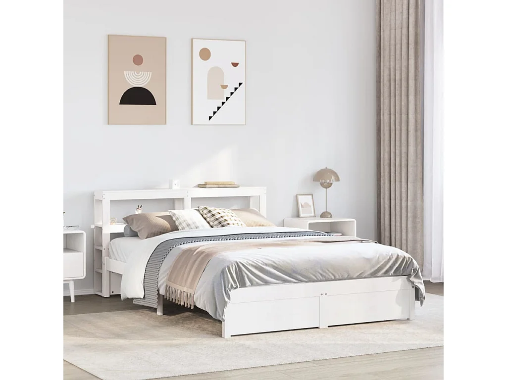 Cadre de lit avec tête de lit sans matelas blanc 140x190 cm