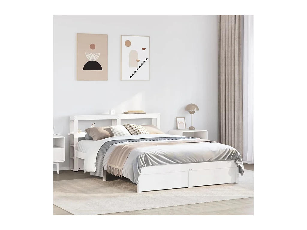 Cadre de lit avec tête de lit sans matelas blanc 140x190 cm