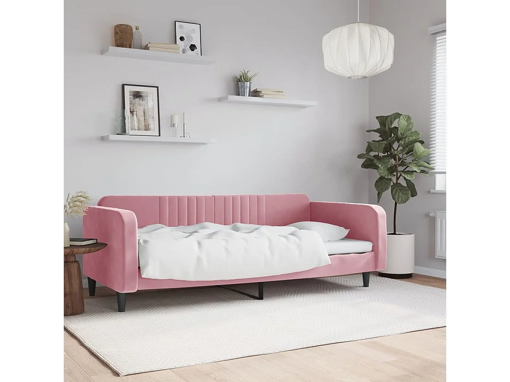 Sofá cama terciopelo rosa 90x200 cm