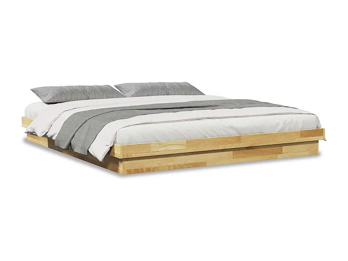 Cadre de lit sans matelas 200 x 200 cm en bois massif de chêne