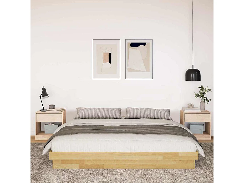 Cadre de lit sans matelas 200 x 200 cm en bois massif de chêne