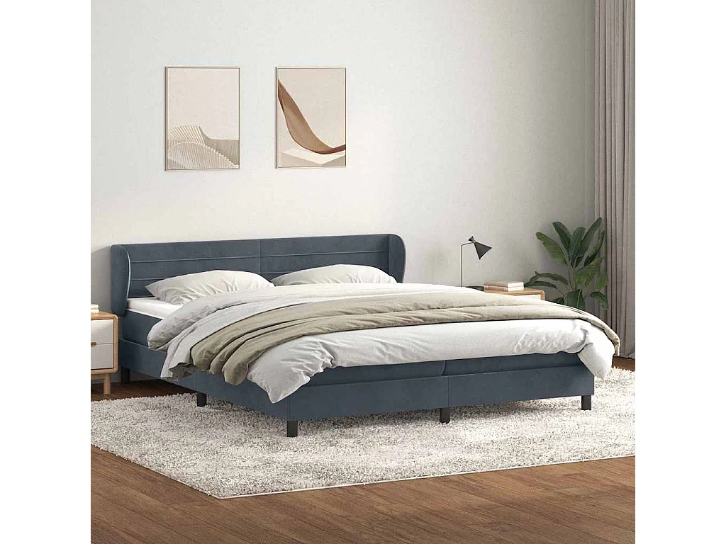 Sommier à lattes de lit et matelas gris foncé 200x210cm velours