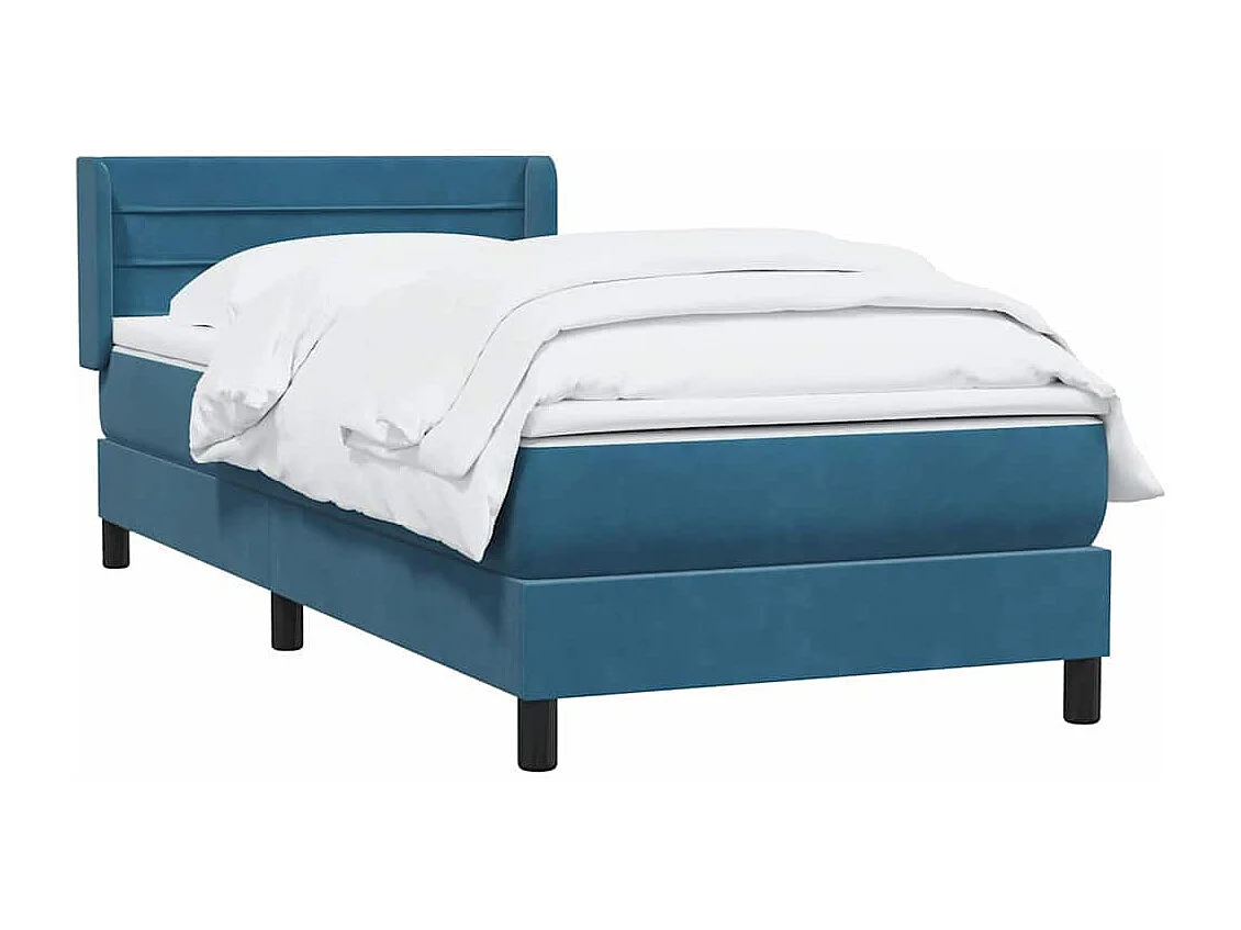 Cama box spring con colchón terciopelo azul oscuro 90x210 cm