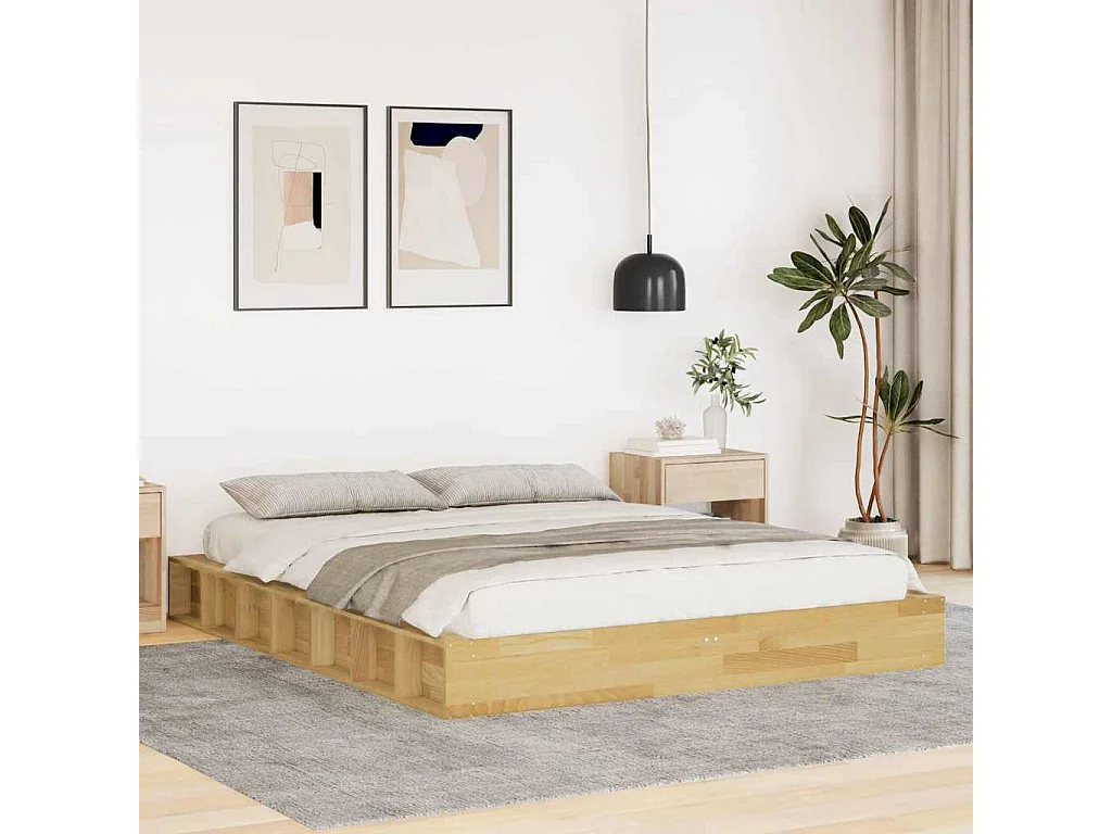 Cadre de lit sans matelas 150x200 cm bois massif de chêne