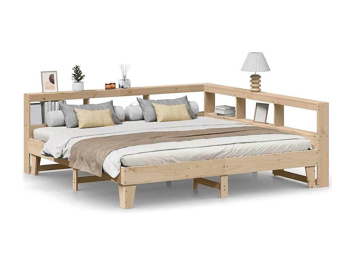 Lit bibliothèque sans matelas 200x200 cm bois massif de pin