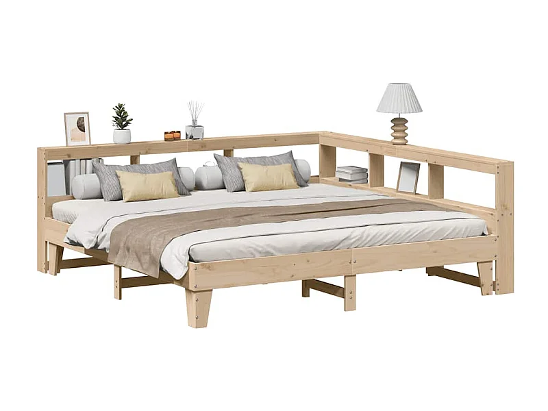 Lit bibliothèque sans matelas 200x200 cm bois massif de pin
