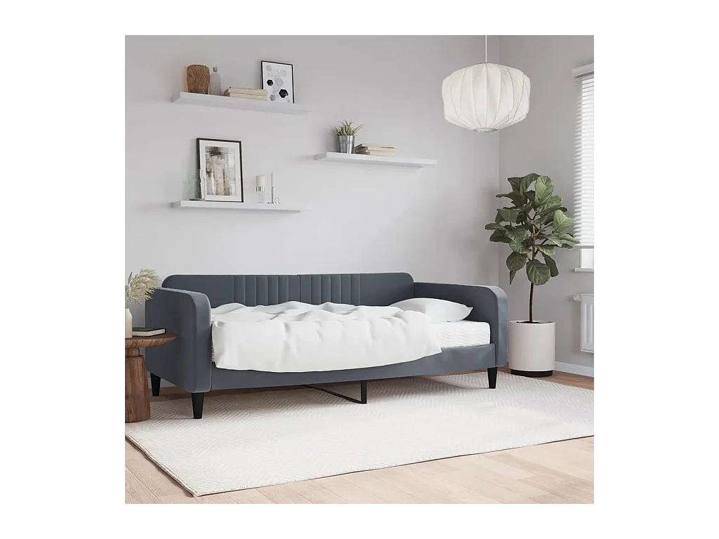 Sofá cama con colchón terciopelo gris oscuro 90x190 cm