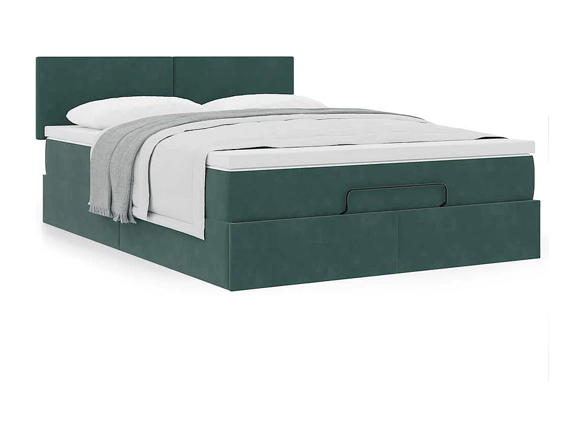 Cadre de lit ottoman avec matelas vert foncé 140x200 cm velours