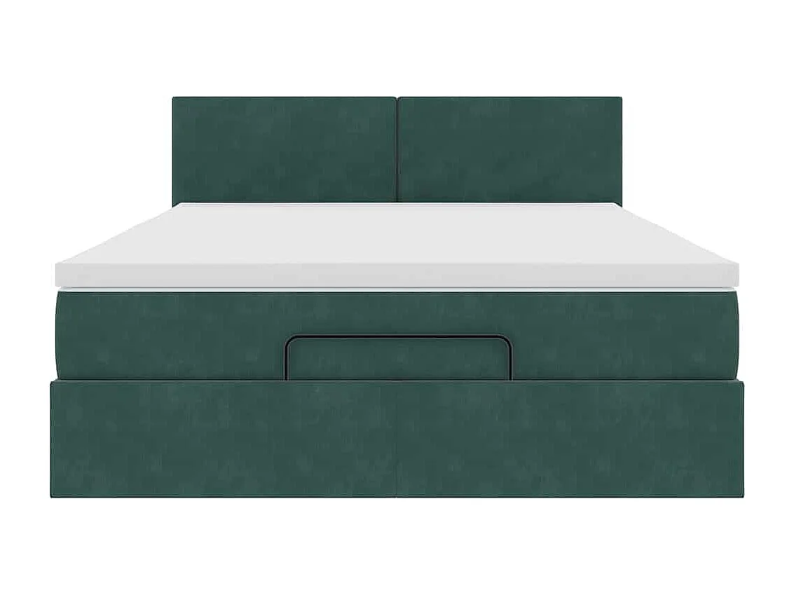 Cadre de lit ottoman avec matelas vert foncé 140x200 cm velours