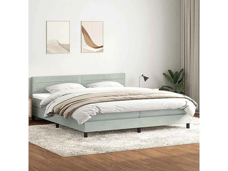 Cama box spring con colchón terciopelo gris claro 180x220 cm