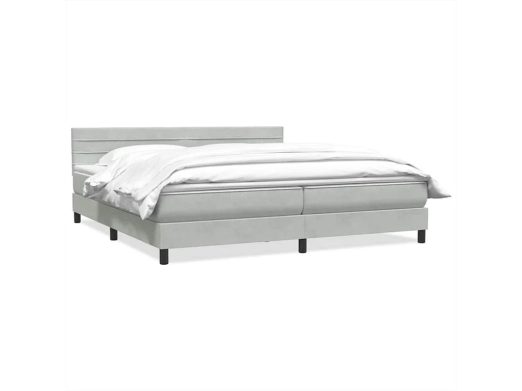Cama box spring con colchón terciopelo gris claro 180x220 cm