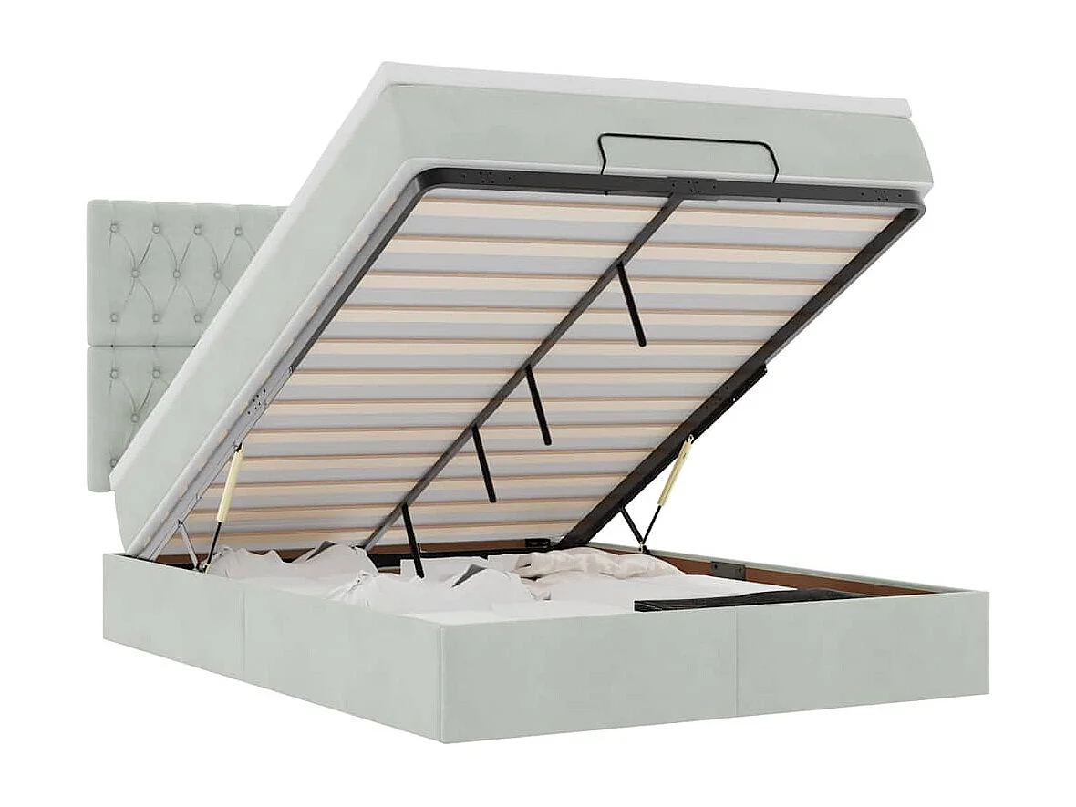 Estrutura de cama otomana com colchões 140x190cm cinzento claro