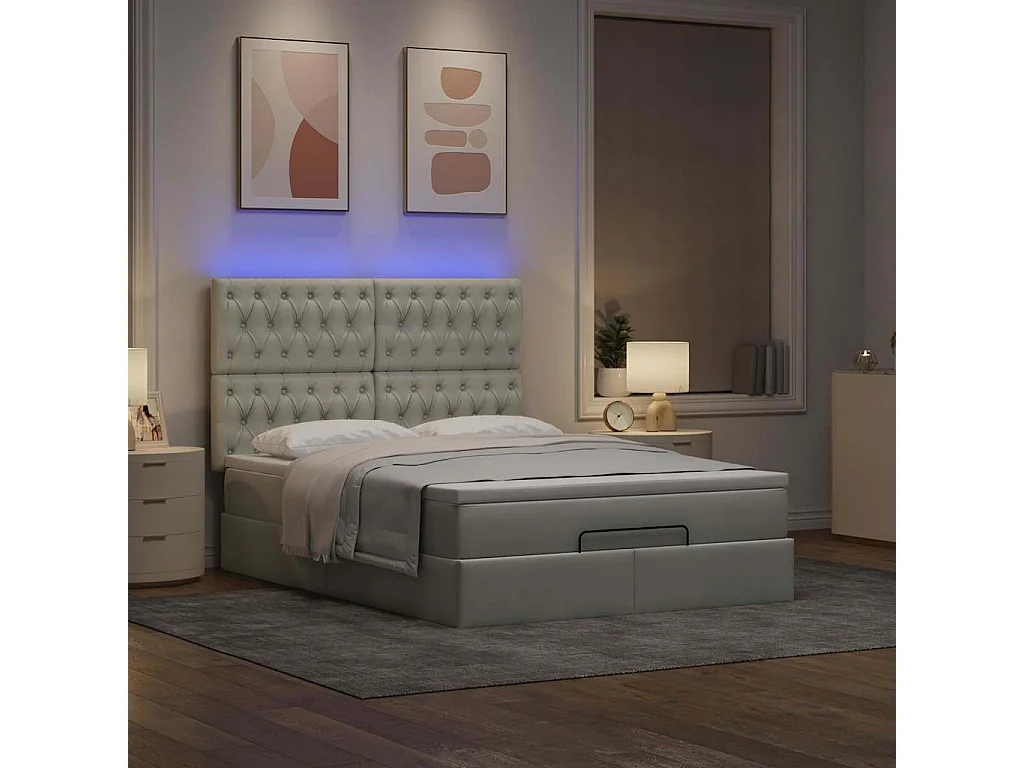 Estrutura de cama otomana com colchões 140x190cm cinzento claro