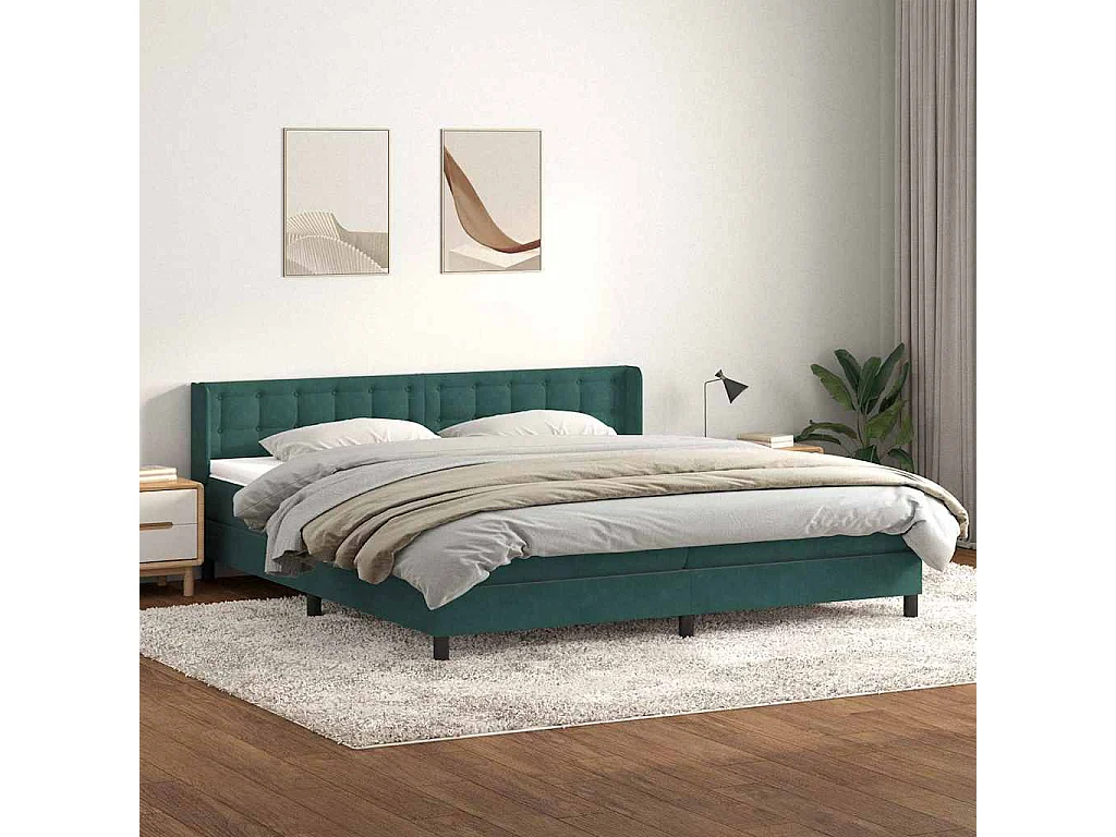 Boxspring met matras fluweel donkergroen 180x210 cm