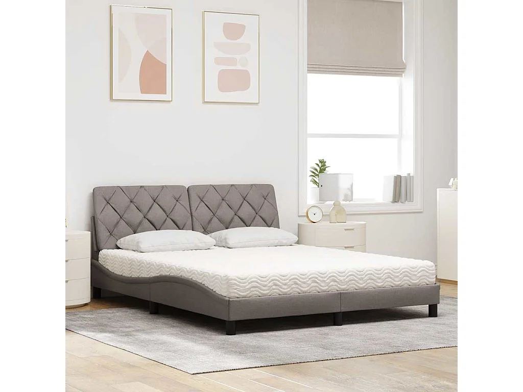 Lit avec matelas taupe 160x200 cm tissu