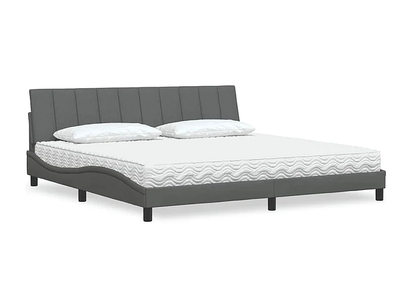 Lit avec matelas gris foncé 200x200 cm tissu