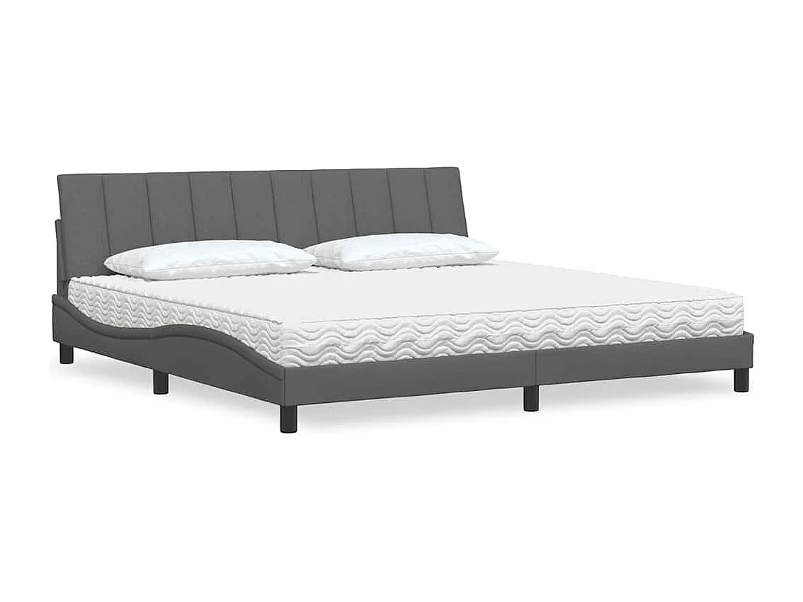 Cama com colchão 200x200 cm tecido cinzento-escuro